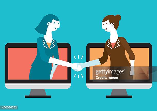 cyber handshake & business | new business concept - virtual handshake stock illustrations