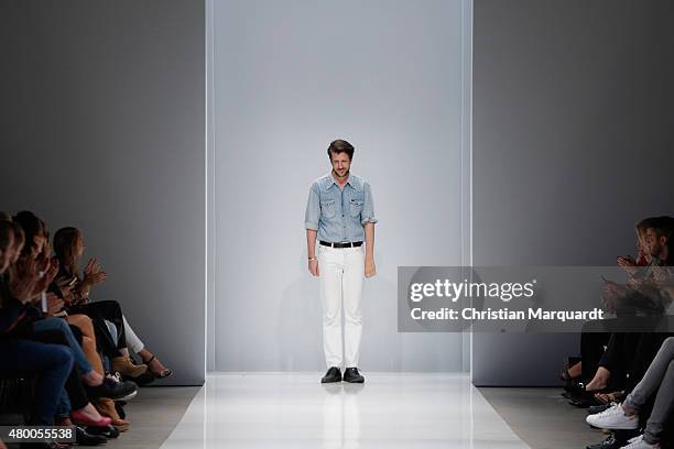 Designer Michael Sontag is seen on the runway at the Michael Sontag show during the Mercedes-Benz Fashion Week Berlin Spring/Summer 2016 on July 9,...