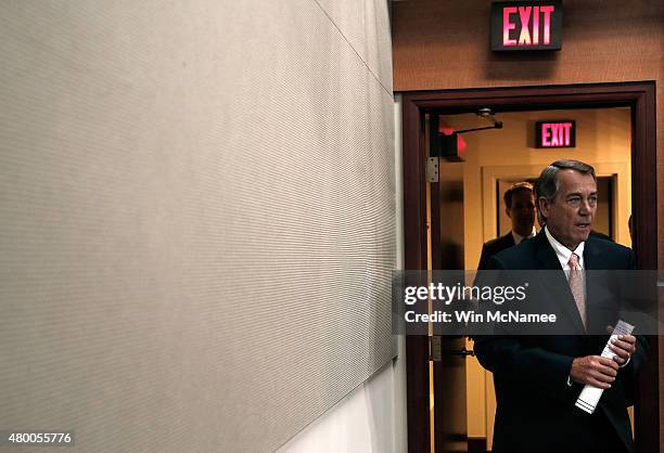 Speaker of the House John Boehner arrives for his weekly press conference at the U.S. Capitol July 9, 2015 in Washington, DC. Boehner addressed...