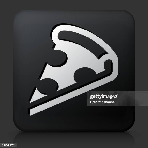 black square button with pizza slice icon - pizza slice stock illustrations