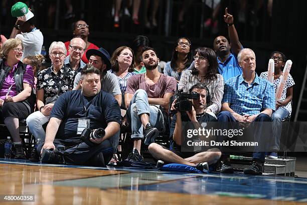 Ricky Rubio of the Minnesota Timberwolves attends a game between the Tulsa Shock and Minnesota Lynx during the game at Target Center on June 22, 2015...