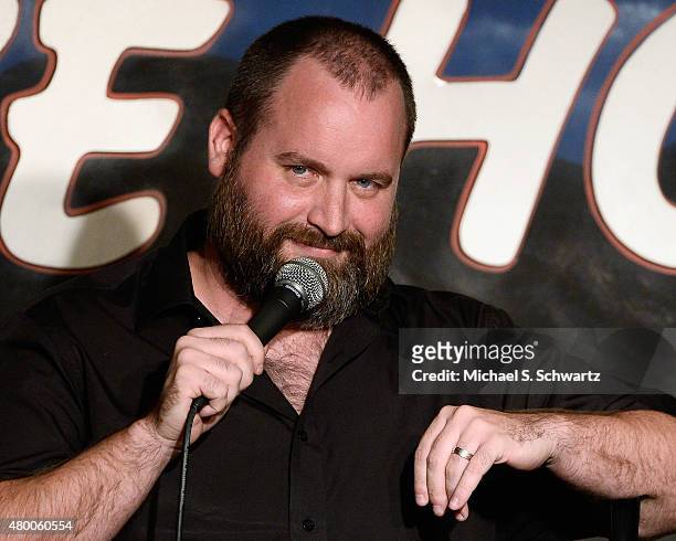 Comedian Tom Segura performs during his appearance at The Ice House Comedy Club on July 8, 2015 in Pasadena, California.