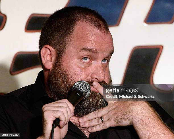 Comedian Tom Segura performs during his appearance at The Ice House Comedy Club on July 8, 2015 in Pasadena, California.