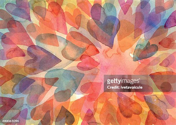 watercolour hearts pattern background - love stock illustrations