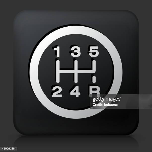 black square button with stick shift - car reflection stock illustrations