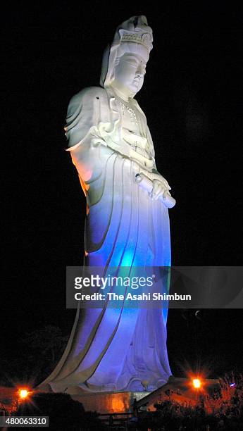 Great Buddha statue is illuminated in blue on the World Diabetes Day at Jigen-In Temple on November 14, 2011 in Takasaki, Gunma, Japan.