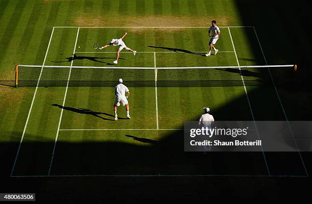 General view of action as John Peers of Australia playing with partner Jamie Murray of Great Britain compete in the Gentlemens Doubles Semi Final...