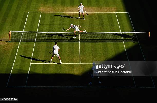 General view of action as John Peers of Australia playing with partner Jamie Murray of Great Britain compete in the Gentlemens Doubles Semi Final...