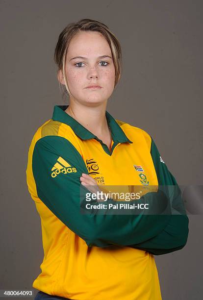 Dane van Niekerk of South Africa poses for a portrait during the womens headshot session before the start of the ICC Women's World T20 at the Sylhet...