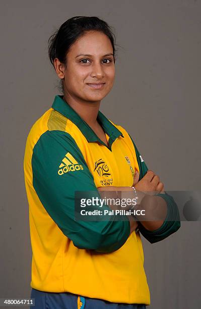 Trisha Chetty of South Africa poses for a portrait during the womens headshot session before the start of the ICC Women's World T20 at the Sylhet...