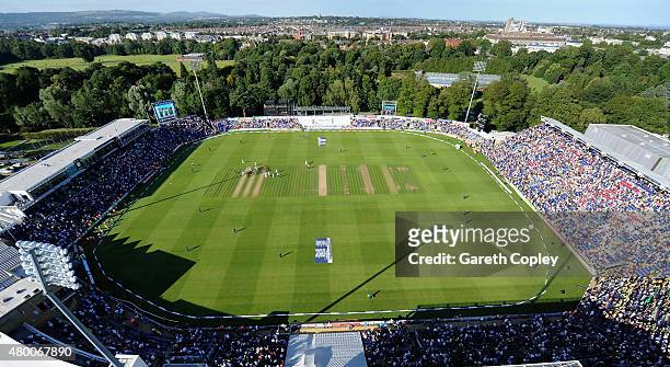General view of play during day two of the 1st Investec Ashes Test match between England and Australia at SWALEC Stadium on July 9, 2015 in Cardiff,...