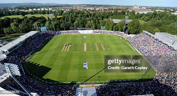 General view of play during day two of the 1st Investec Ashes Test match between England and Australia at SWALEC Stadium on July 9, 2015 in Cardiff,...