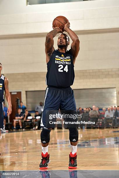 Romero Osby of the Indiana Pacers attempts a free throw against the Orlando Magic Blue on July 9, 2015 at Amway Center in Orlando, Florida. NOTE TO...