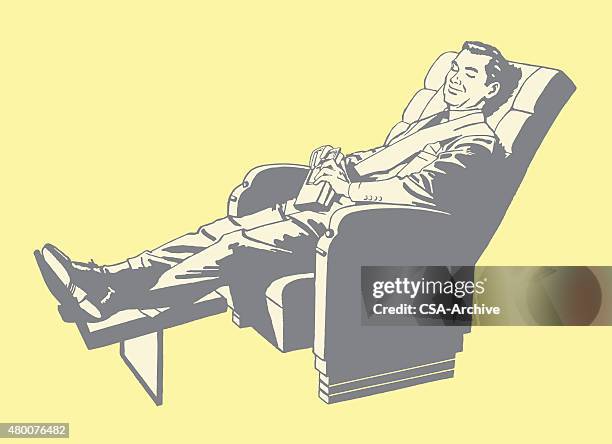 illustrations, cliparts, dessins animés et icônes de homme se détendre dans incliner - fauteuil inclinable