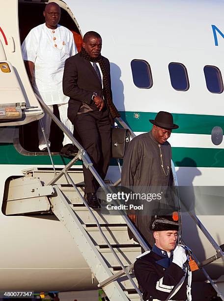 President Goodluck Ebele Jonathan of Nigeria arrives at Schiphol Amsterdam airport on March 22, 2014 in Amsterdam, Netherlands. The Nuclear Security...