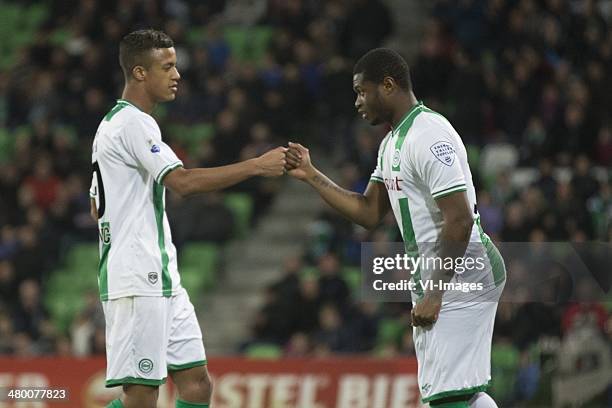 Groningen speler Richairo Zivkovic, FC Groningen speler Genero Zeefuik, during the Dutch Eredivisie match between FC Groningen and Vitesse Arnhem at...