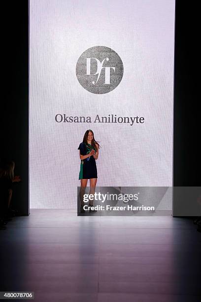 Designer Oksana Anilionyte walks the runway at the fashion talent award 'Designer for Tomorrow' by Peek & Cloppenburg and Fashion ID hosted by Zac...