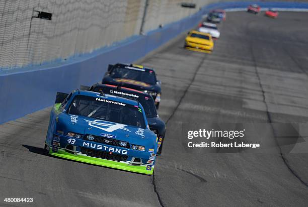 Dakoda Armstrong, driver of the Charter Ford, races during the NASCAR Nationwide Series TREATMYCLOT.COM 300 at Auto Club Speedway on March 22, 2014...