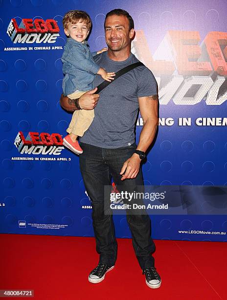 Steve Willis and son Jack Willis attend the Sydney premiere of The LEGO Movie at Event Cinemas on March 23, 2014 in Sydney, Australia.