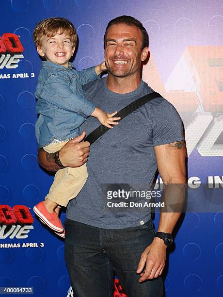 Steve Willis and son Jack Willis attend the Sydney premiere of The LEGO Movie at Event Cinemas on March 23, 2014 in Sydney, Australia.