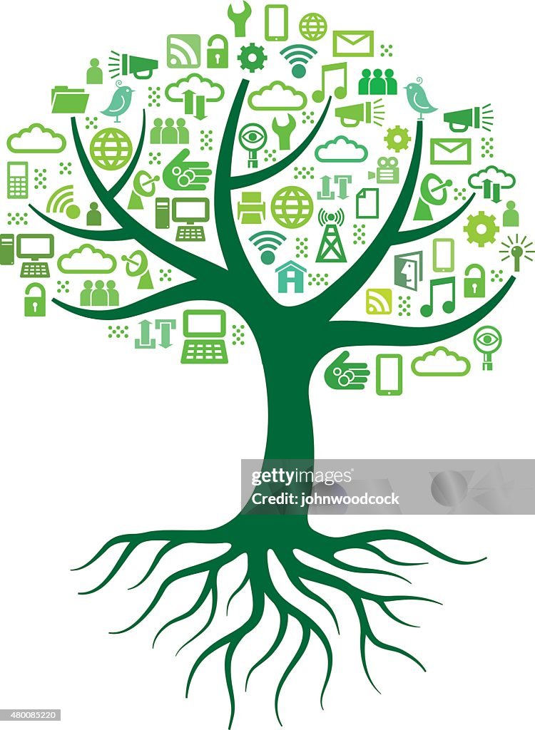 Digital tree and roots illustration