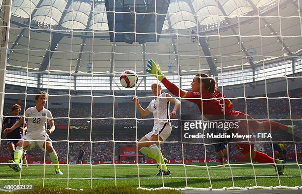 Hope Solo of United States of America allows a goal during the FIFA Women's World Cup 2015 final match between USA and Japan at BC Place Stadium on...