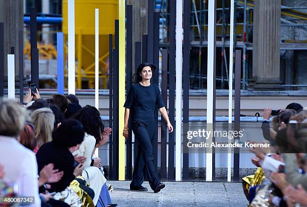 Designer Leyla Piedayesh is seen on the runway after the Lala Berlin Fashion Show Spring/Summer 2016 at Kronprinzenpalais on July 9, 2015 in Berlin,...