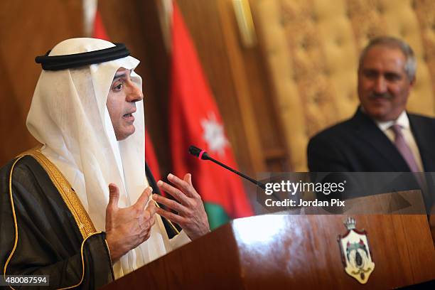 Saudi Foreign minister Adel Al-Jubeir holds a press conference with his Jordanian counterpart Nasser Judeh upon their meeting at the foreign ministry...