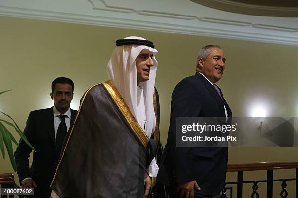 Saudi Foreign minister Adel Al-Jubeir holds a press conference with his Jordanian counterpart Nasser Judeh upon their meeting at the foreign ministry...