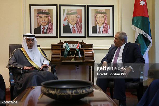 Saudi Foreign minister Adel Al-Jubeir holds a press conference with his Jordanian counterpart Nasser Judeh upon their meeting at the foreign ministry...