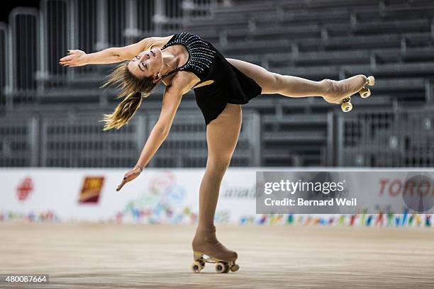 Canadian Roller Figure Skater Kailah Macri practices her routine at Exhibition Centre in preparation for the Pan Am Games competition in Toronto. POD...