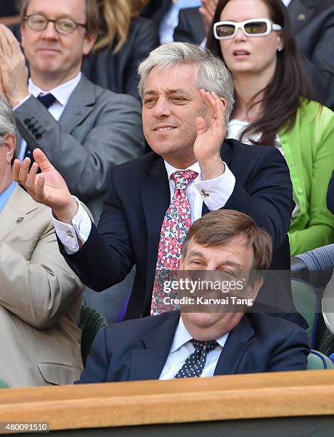 John Whittingdale and John Bercow attend day ten of the Wimbledon Tennis Championships at Wimbledon on July 9, 2015 in London, England.