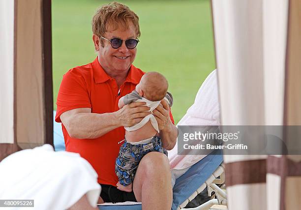 Elton John and baby Zachary Jackson Levon Furnish-John are seen on February 21, 2011 in Honolulu, Hawaii.