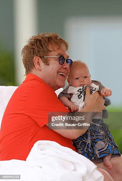 Elton John and baby Zachary Jackson Levon Furnish-John are seen on February 21, 2011 in Honolulu, Hawaii.