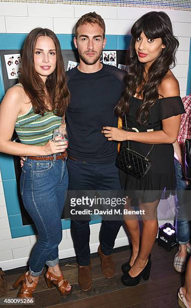 Heida Reed, Tom Austen and Jameela Jamil attend the Kiehl's Pioneers By Nature Party at the Kiehl's Regent Street Store on July 9, 2015 in London,...