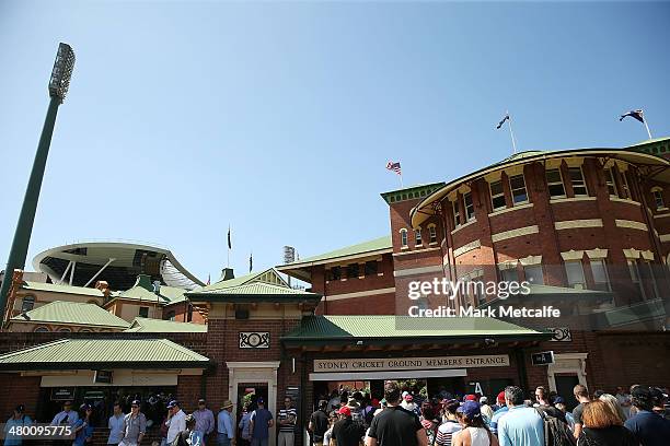 Crowds enter the SCG prior to the MLB match between the Los Angeles Dodgers and the Arizona Diamondbacks at Sydney Cricket Ground on March 23, 2014...