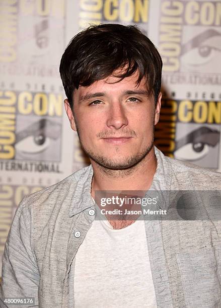 Actor Josh Hutcherson of "The Hunger Games: Mockingjay - Part 2" attends the Lionsgate press room during Comic-Con International 2015 at the Hilton...