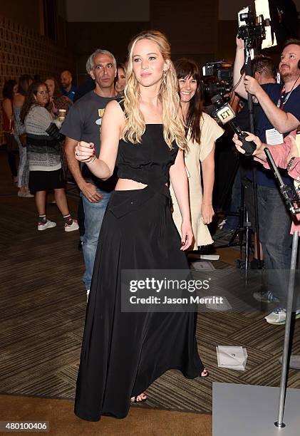 Actress Jennifer Lawrence of "The Hunger Games: Mockingjay - Part 2" attends the Lionsgate press room during Comic-Con International 2015 at the...