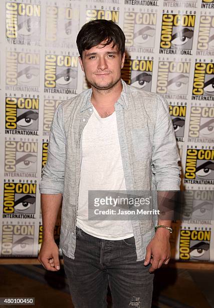 Actor Josh Hutcherson of "The Hunger Games: Mockingjay - Part 2" attends the Lionsgate press room during Comic-Con International 2015 at the Hilton...