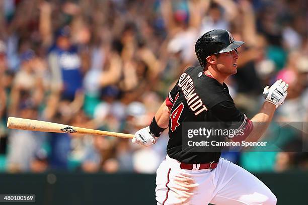 Paul Goldschmidt of the Diamondbacks bats during the MLB match between the Los Angeles Dodgers and the Arizona Diamondbacks at Sydney Cricket Ground...