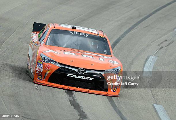 Daniel Suarez, driver of the ARRIS Toyota, drives during practice for the NASCAR XFINITY Series July Kentucky Race at Kentucky Speedway on July 9,...