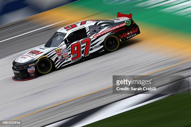 Peyton Sellers, driver of the VroomBrands Chevrolet, drives during practice for the NASCAR XFINITY Series July Kentucky Race at Kentucky Speedway on...