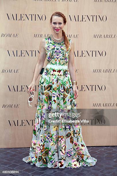 Yvonne Scio attends the Valentinos 'Mirabilia Romae' haute couture collection fall/winter 2015 2016 at Piazza Mignanelli on July 9, 2015 in Rome,...