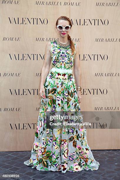 Yvonne Scio attends the Valentinos 'Mirabilia Romae' haute couture collection fall/winter 2015 2016 at Piazza Mignanelli on July 9, 2015 in Rome,...