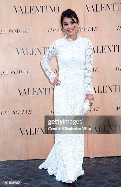 Alessandra Mastronardi attends the Valentinos 'Mirabilia Romae' haute couture collection fall/winter 2015 2016 at Piazza Mignanelli on July 9, 2015...