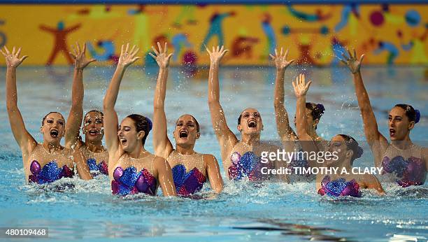 Team Argentina performs during the Synchronized Swimming Team Technical Routine during the Toronto 2015 Pan American Games in Toronto, Canada July 9,...