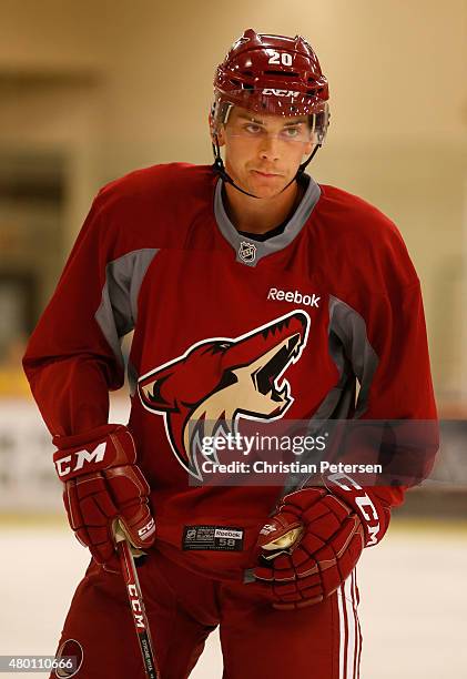 Dylan Strome of the Arizona Coyotes participates in the prospect development camp at the Ice Den on July 6, 2015 in Scottsdale, Arizona.