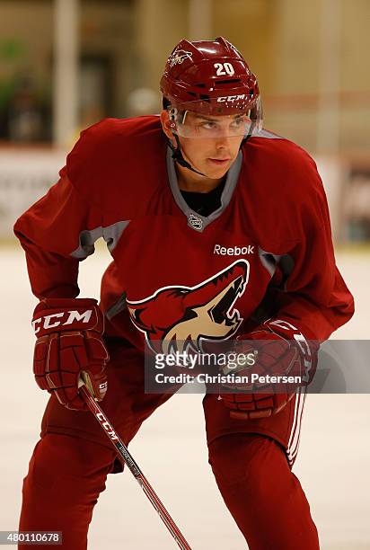 Dylan Strome of the Arizona Coyotes participates in the prospect development camp at the Ice Den on July 6, 2015 in Scottsdale, Arizona.