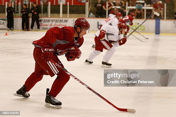 Dylan Strome of the Arizona Coyotes participates in the prospect development camp at the Ice Den on July 6, 2015 in Scottsdale, Arizona.