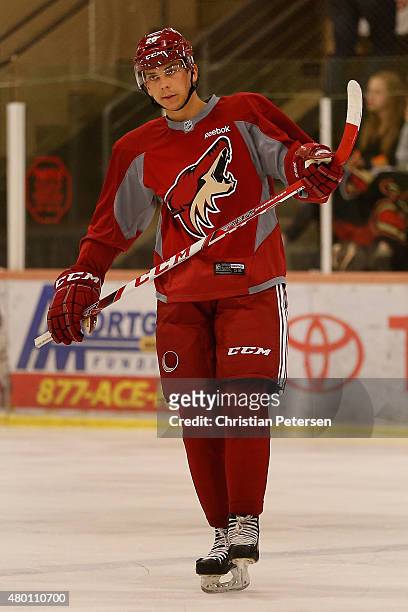 Dylan Strome of the Arizona Coyotes participates in the prospect development camp at the Ice Den on July 6, 2015 in Scottsdale, Arizona.